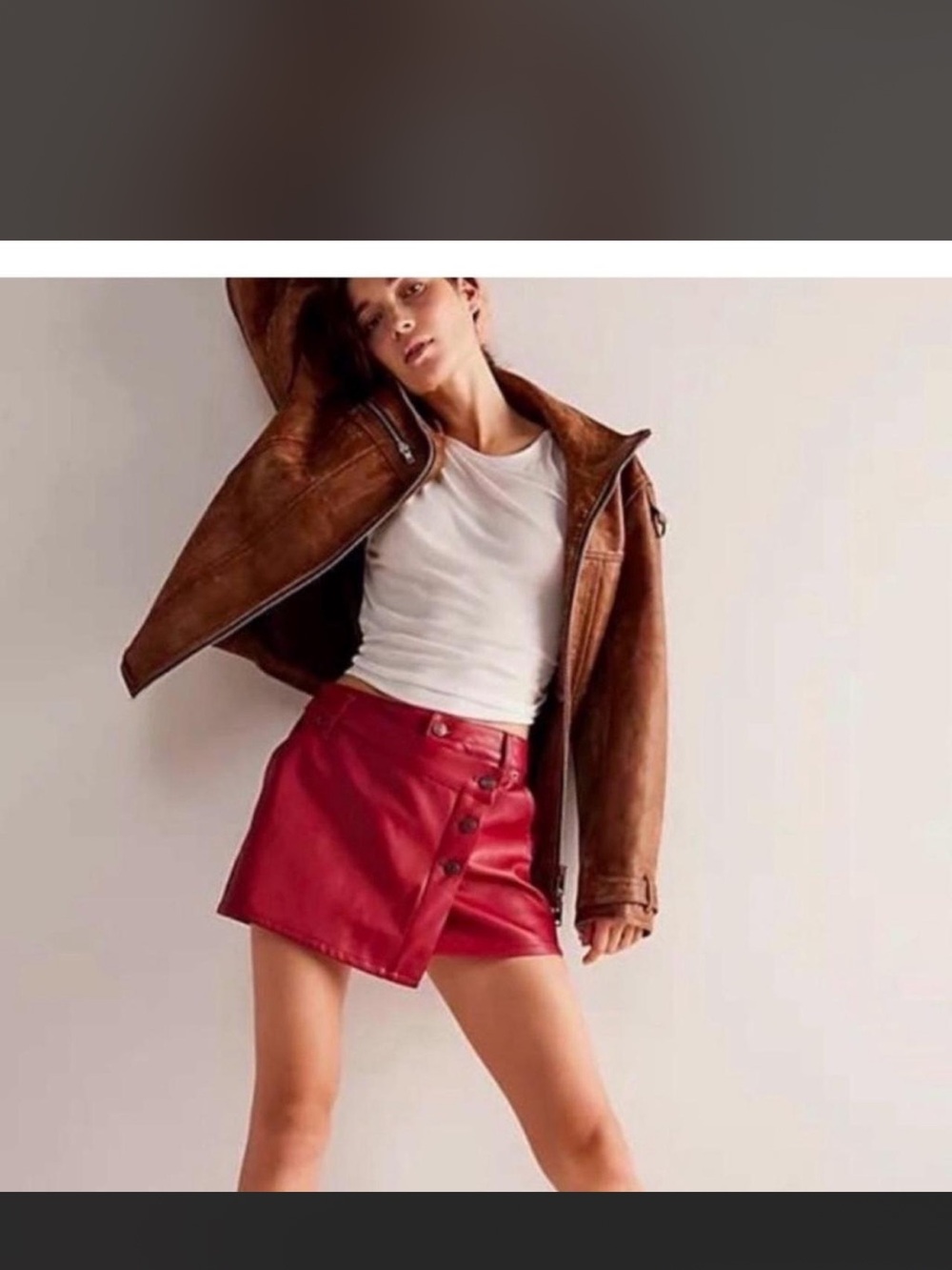 We The Free Wynn Red Vegan Leather Skirt 29